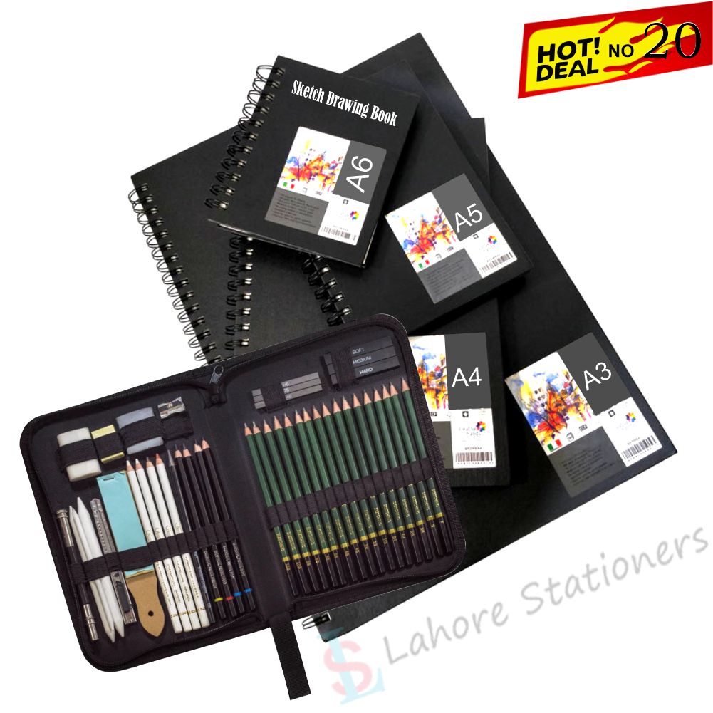 Deal 20: Sketching Pencil Set with Drawing Pads A6, A5, A4 & A3 Sizes