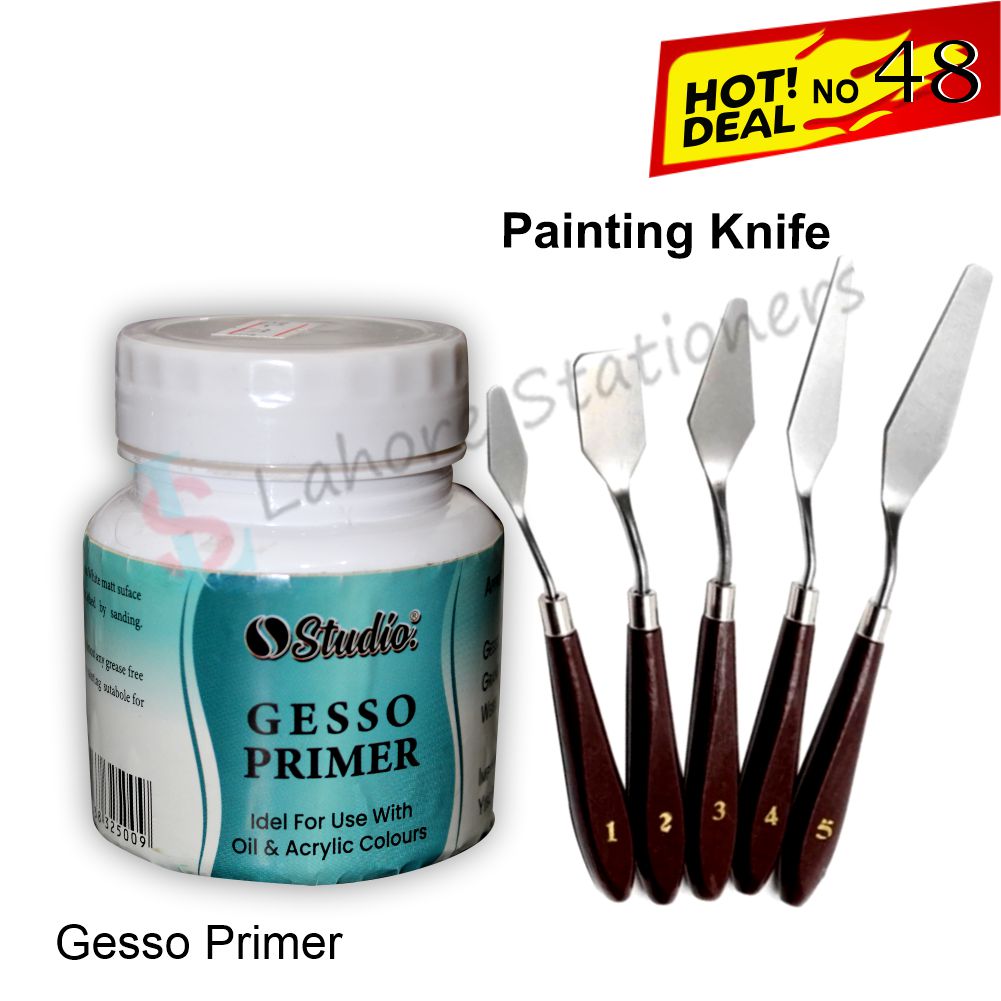 Deal 48: GESSO Primer with 5 Piece Painting Knife Set Complete Painting Essentials