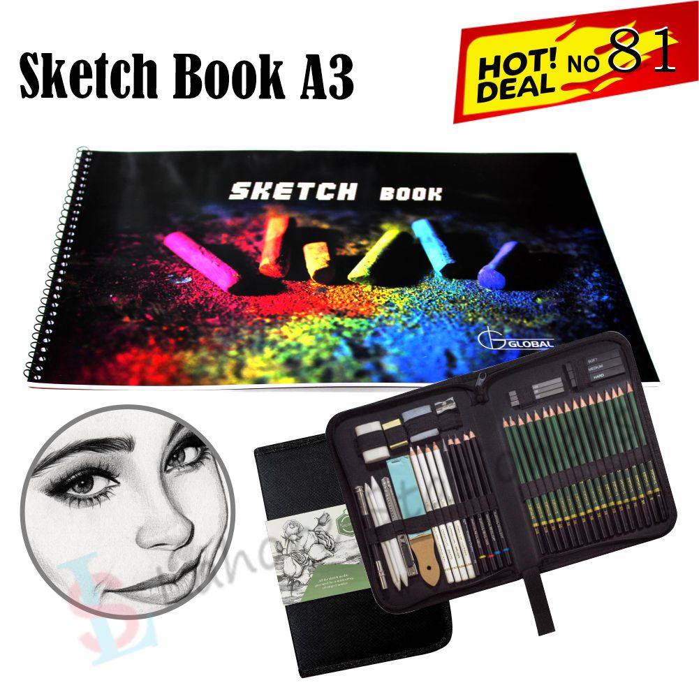 Deal 81  A3 Sketch Book & Keep Smiling 42‑Piece Drawing Set