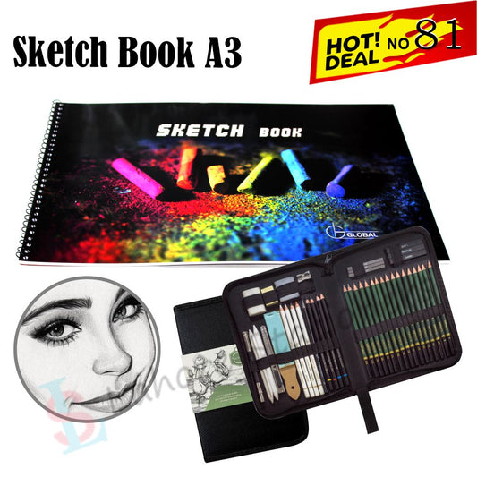 Deal 81  A3 Sketch Book & Keep Smiling 42‑Piece Drawing Set