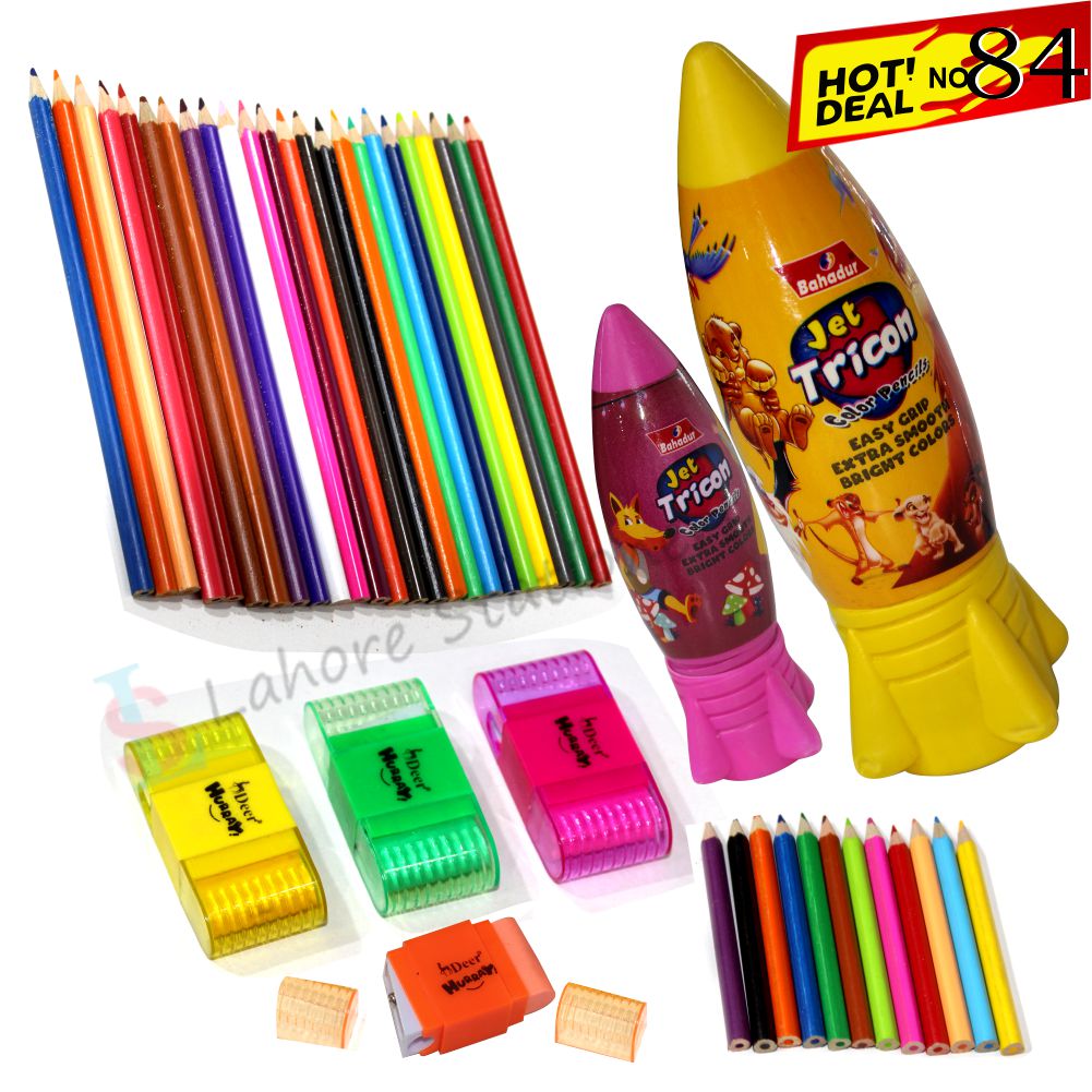 Deal 84 Bahadur 12 Half & 24 Full Colour Pencils with 2-in-1 Eraser Sharpener – Kids Art & Drawing Set
