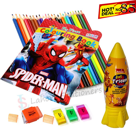 Deal 85 Coloring Book Set with 24 Jet Tricon Pencils + Deer Hurray Sharpener & Eraser – Kids Art Kit