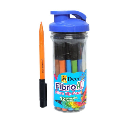 Deer Fibro Art Fiber Tip Markers 12 Colors Jar