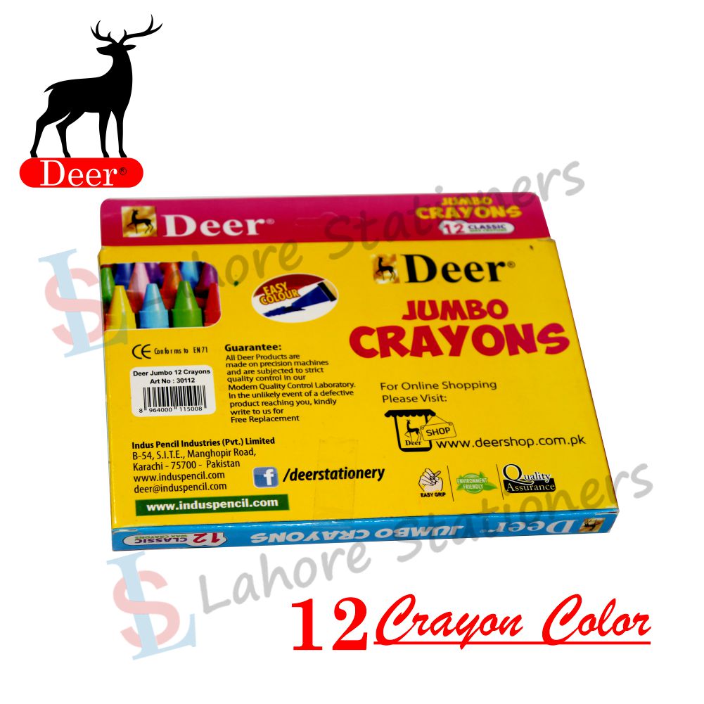 Deer Jumbo Crayons 12 Classic Wax Crayons Colors