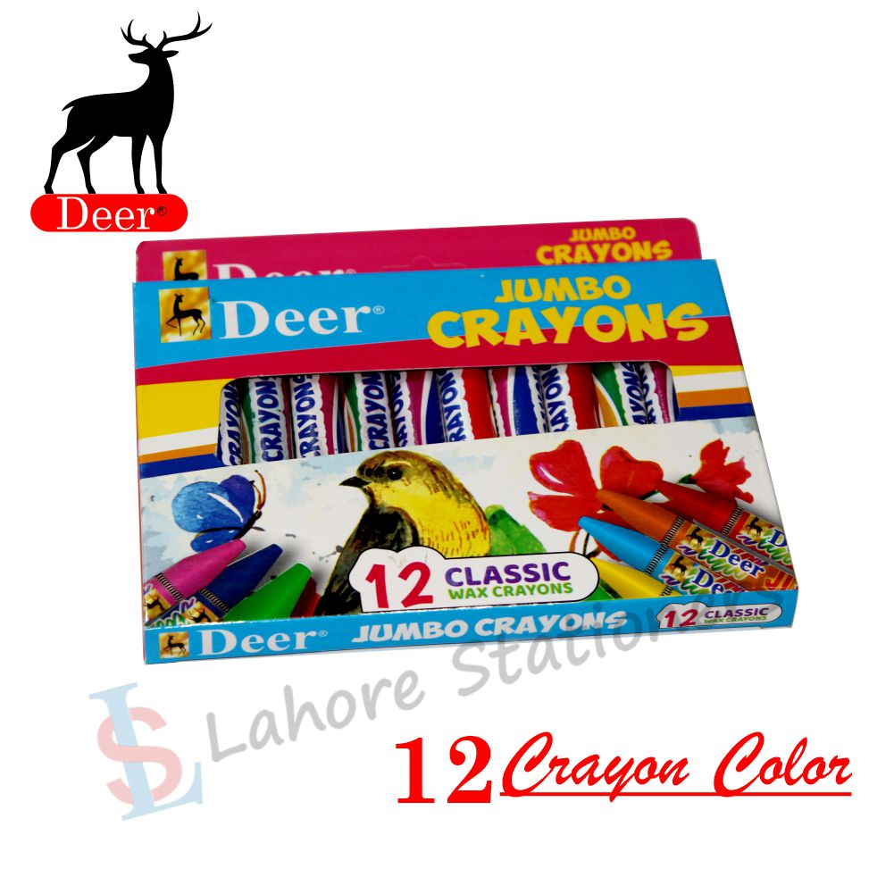 Deer Jumbo Crayons 12 Classic Wax Crayons Colors