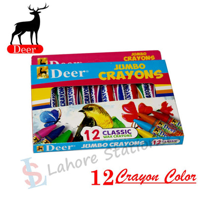 Deer Jumbo Crayons 12 Classic Wax Crayons Colors