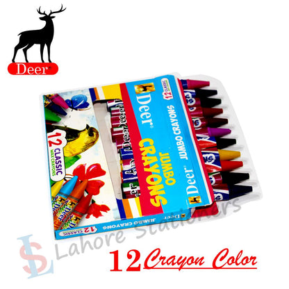 Deer Jumbo Crayons 12 Classic Wax Crayons Colors