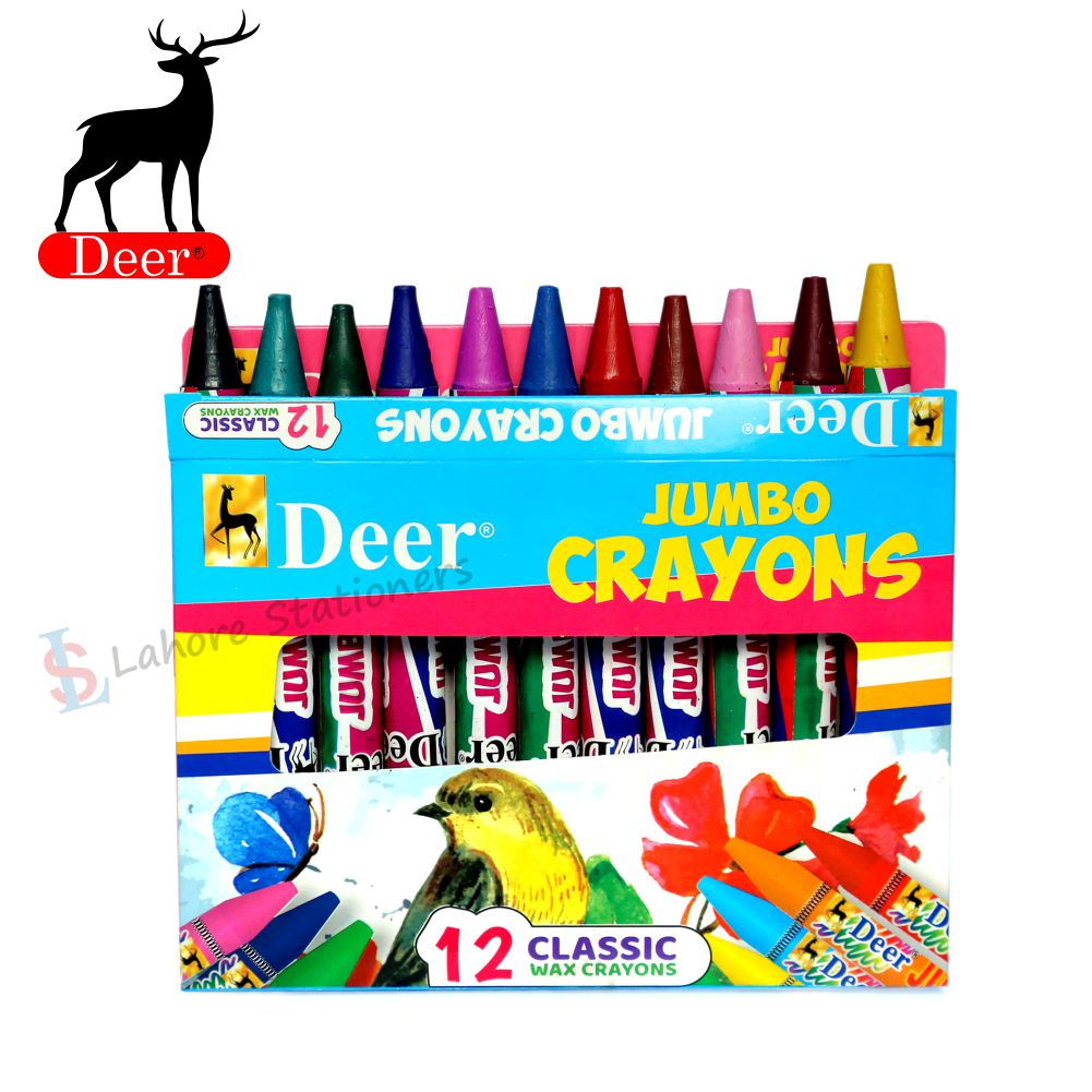 Deer Jumbo Crayons 12 Classic Wax Crayons Colors