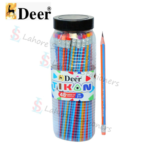 Deer Tikon Lead Pencils with Erasers 48 Pcs Jar HB Writing Pencils for School & Office