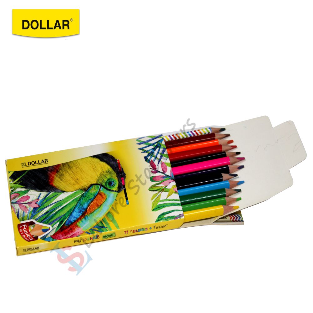 Dollar My Pencil WOW Color Pencil (12 Pcs) Full Size With 1 Pencil 4 in 1Fusion