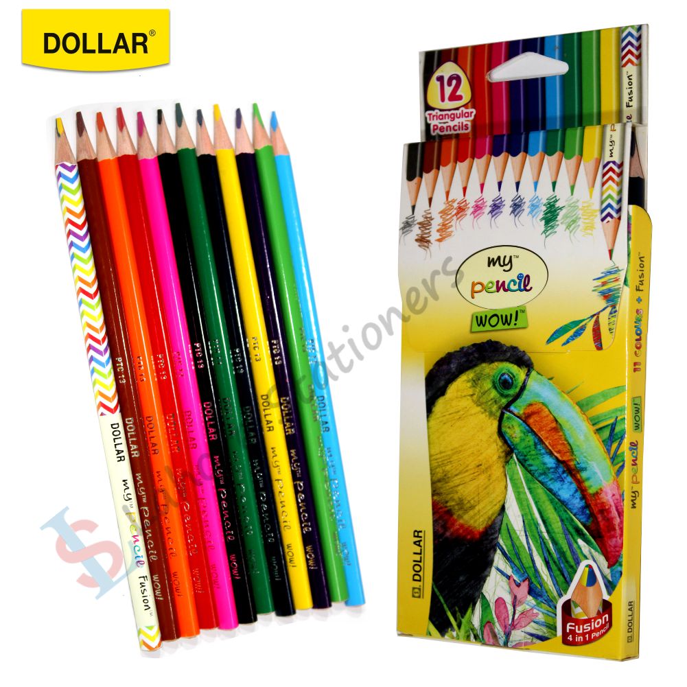 Dollar My Pencil WOW Color Pencil (12 Pcs) Full Size With 1 Pencil 4 in 1Fusion