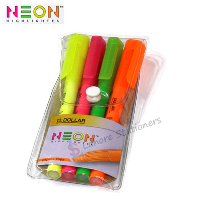 Dollar Highlighter Neon Fluorescent Colors Pack of 4Pcs