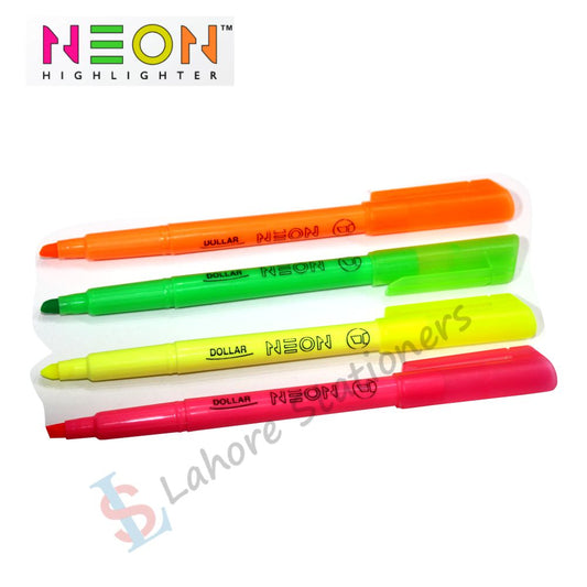 Dollar Highlighter Neon Fluorescent Colors Pack of 4Pcs