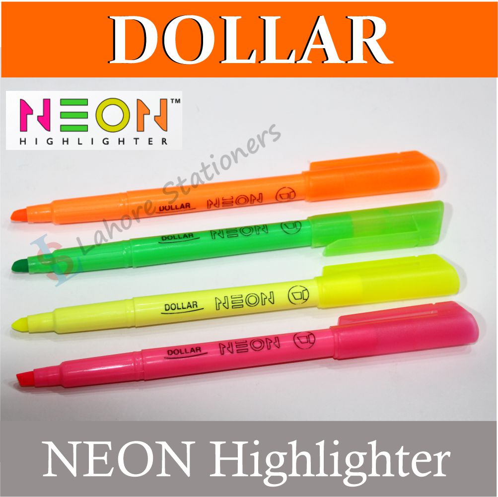 Dollar Highlighter Neon Fluorescent Colors Pack of 4Pcs