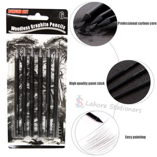 Art Woodless Graphite Pencils Set of 6 Professional Sketching & Portrait Drawing
