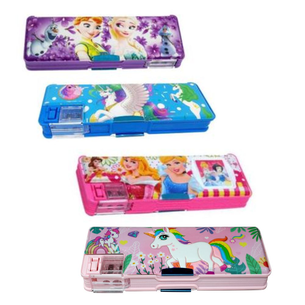 Amazing Girls Character Double Side Pencil Case With Dual Sharpner Geometry Box
