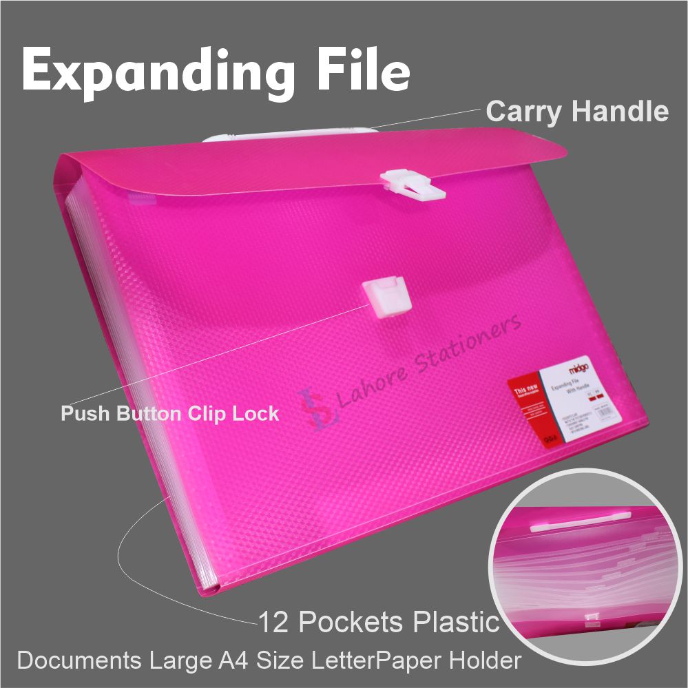 Expanding File Folder Documents Bag Large A4 Size with Carry Handle 12 Pockets Plastic Sheet