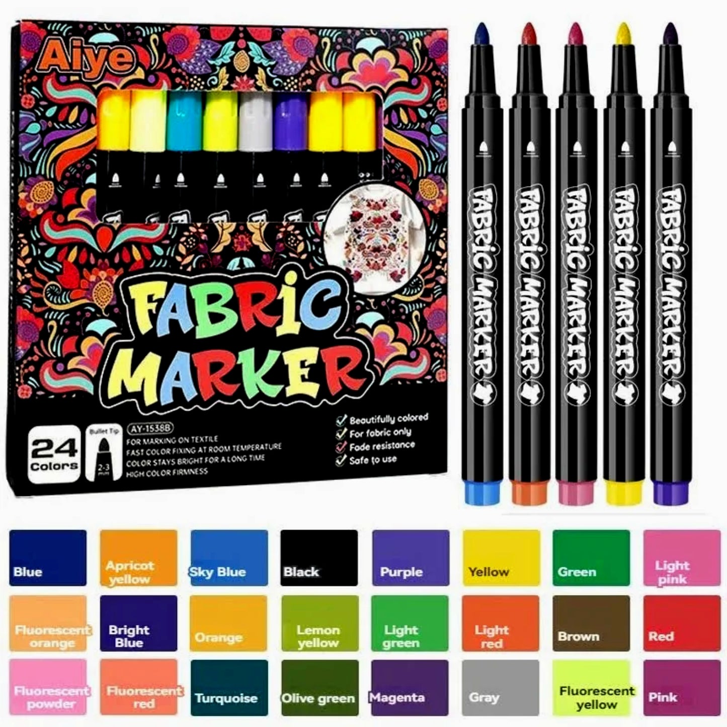 Permanent Fabric Markers for Clothes & Textile Painting – 12 & 24 Colors