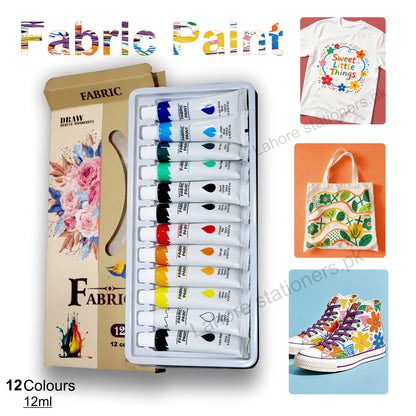 Fabric Colours 12ml 12 Colors Fabric Paint Set for Clothes & DIY