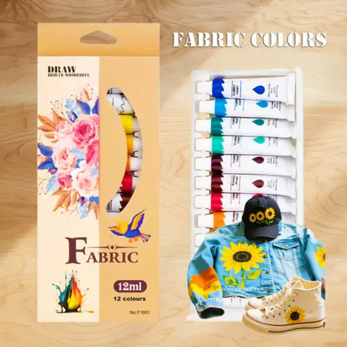 Fabric Colours 12ml 12 Colors Fabric Paint Set for Clothes & DIY