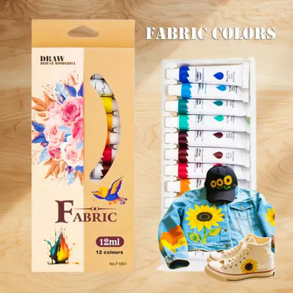 Fabric Colours 12ml 12 Colors Fabric Paint Set for Clothes & DIY