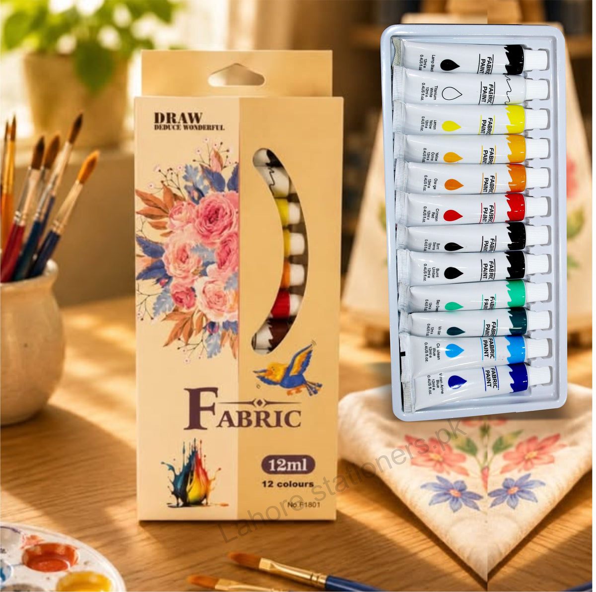 Fabric Colours 12ml 12 Colors Fabric Paint Set for Clothes & DIY