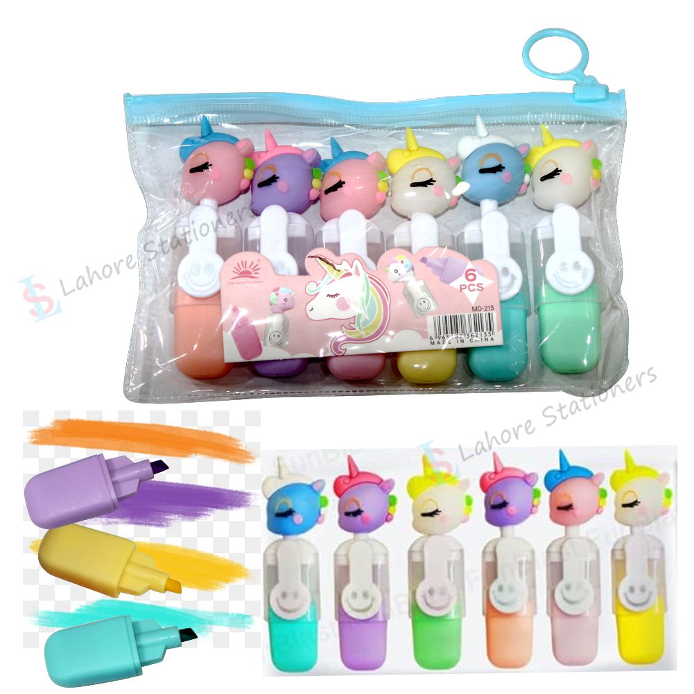 Unicorn Highlighters Pen Pack of 6 Colors