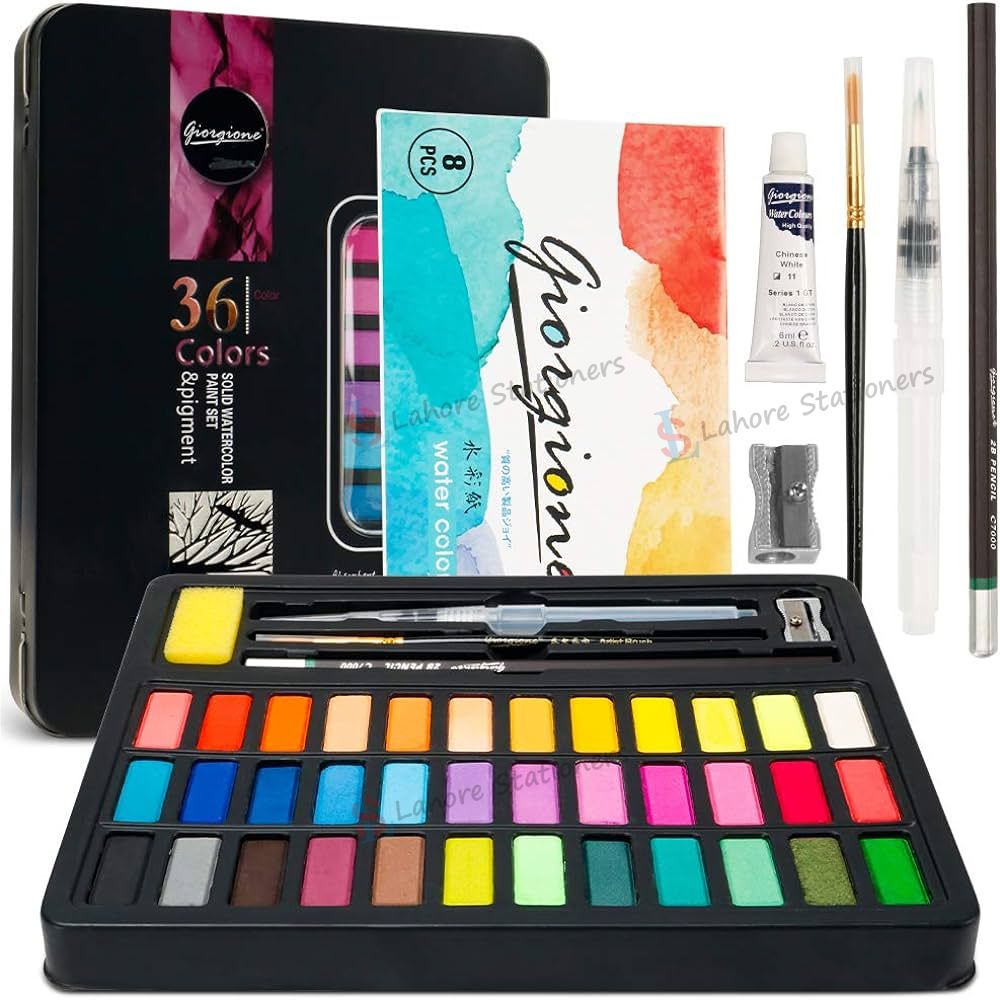 Giorgione Watercolors Set of 36 Colors in Pack Metal Tin Box