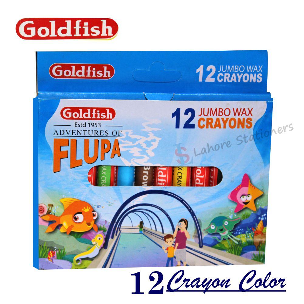 Goldfish Jumbo Wax Crayons Pack Of 12 Colors, Jumbo Size Sticks