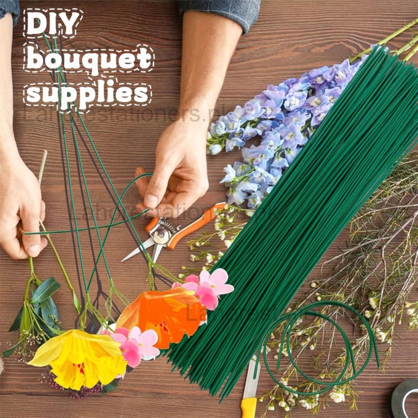 Green Bendable Floral Wire Stems for DIY Flowers, Bouquets & Wreaths