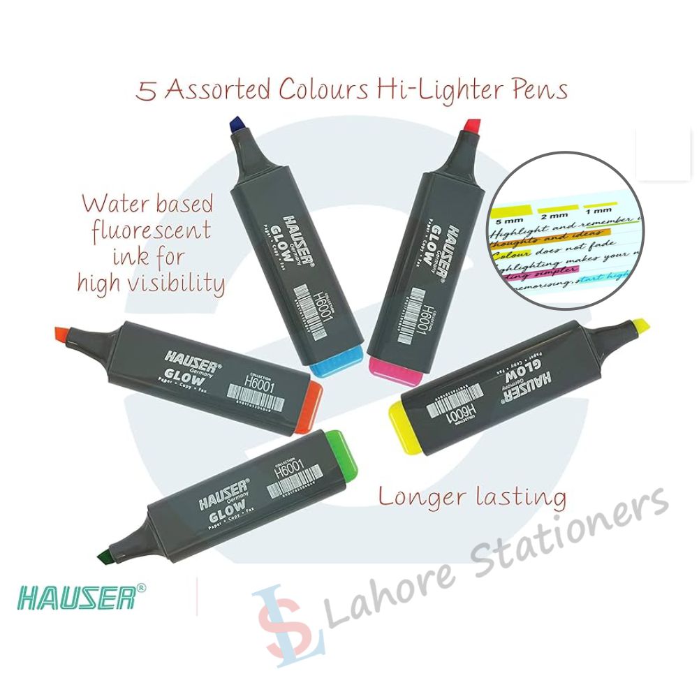 HAUSER Glow H6001 Chisel Tip ASSORTED Bright Colours Highlighter Single Piece - Sky Blue