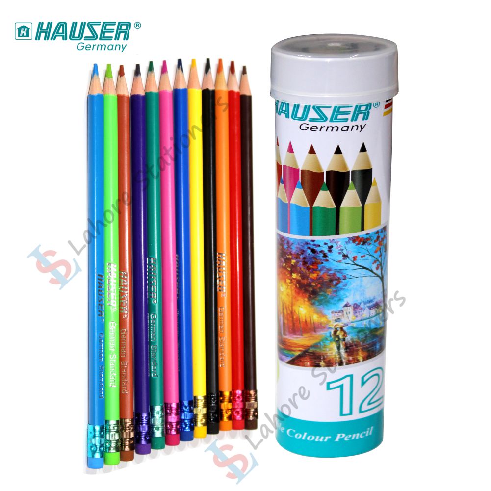Hauser Erasable 12 Colour Pencils With Eraser High Quality Assorted Color