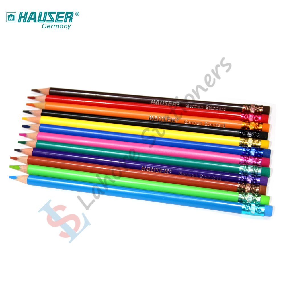 Hauser Erasable 12 Colour Pencils With Eraser High Quality Assorted Color
