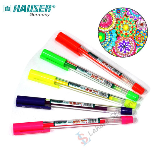 Hauser Germany Gel Pen Quality Art Drawing Pen Set of 5 Neon Color Pcs In Pack