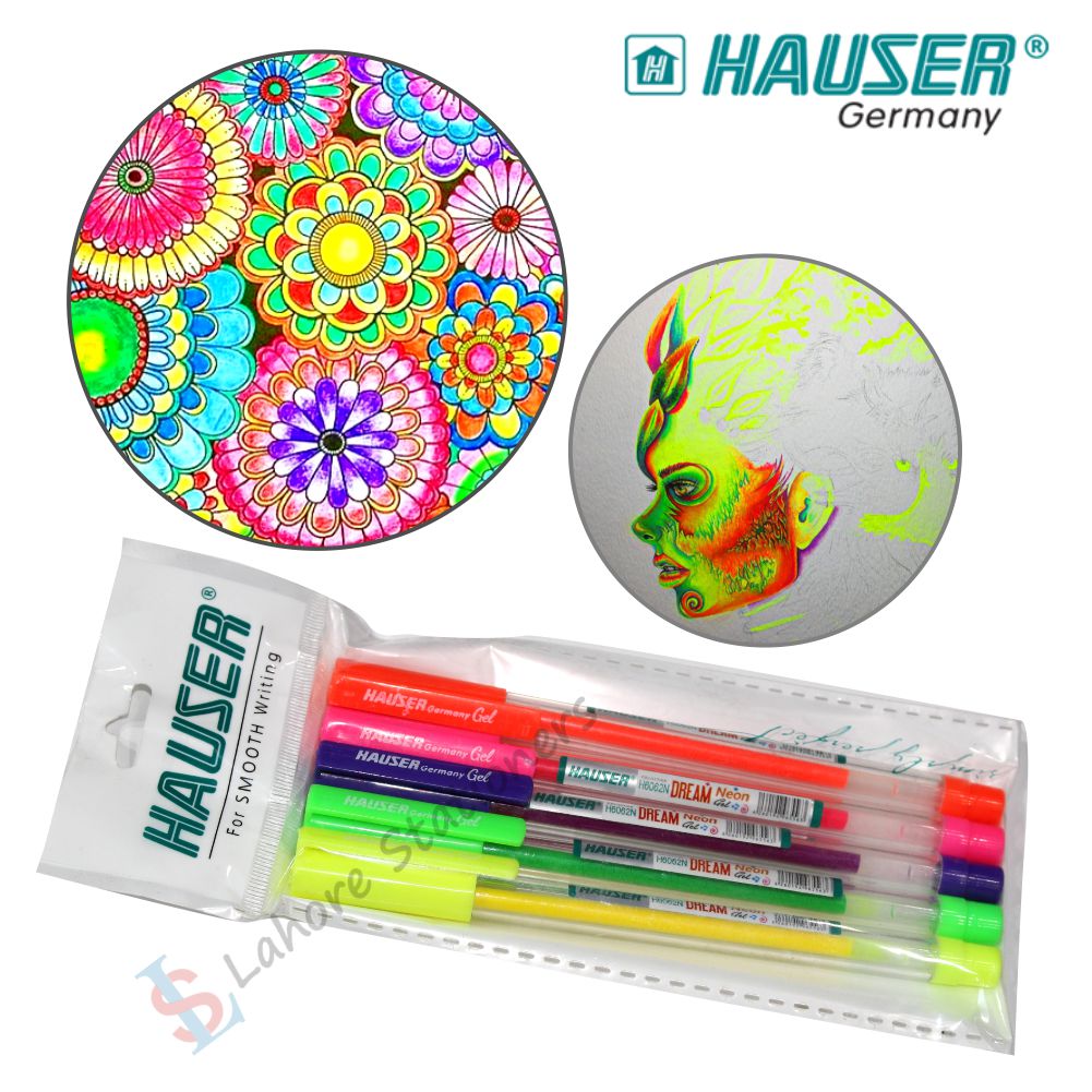 Hauser Germany Gel Pen Quality Art Drawing Pen Set of 5 Neon Color Pcs In Pack