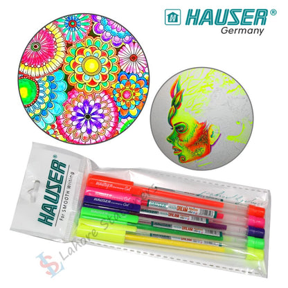 Hauser Germany Gel Pen Quality Art Drawing Pen Set of 5 Neon Color Pcs In Pack