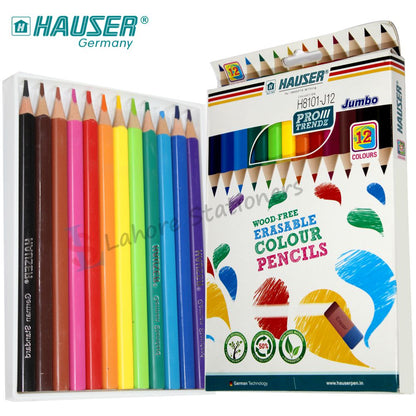 Hauser Jumbo Color Pencils Pack of 12 Erasable Colour Pencils Jumbo Size