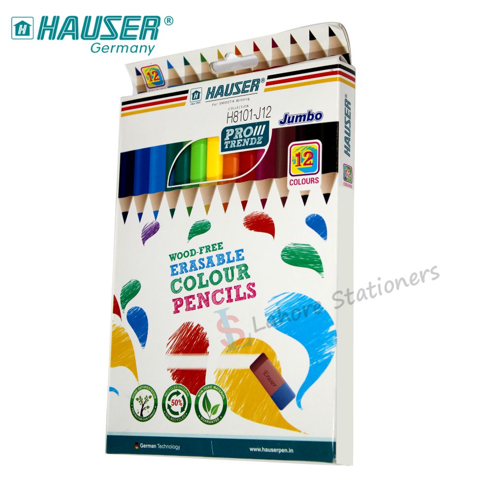 Hauser Jumbo Color Pencils Pack of 12 Erasable Colour Pencils Jumbo Size