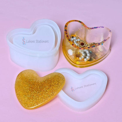 Heart Shape Jewelry Storage Box Silicone Mold for Epoxy Resin, Candle Making, Concrete & Plaster DIY