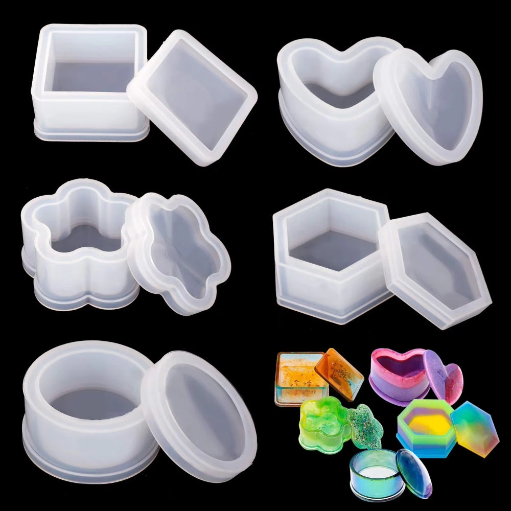 Different Shape Design Jewelry Storage Box Silicone Mold for Epoxy Resin, Candle Making, Concrete & Plaster DIY