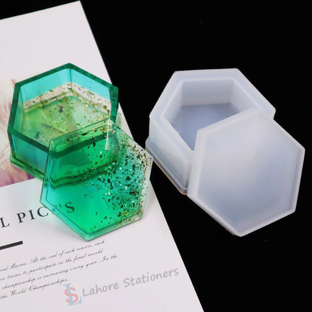 Hexagon Shape Jewelry Storage Box Silicone Mold for Epoxy Resin, Candle Making, Concrete & Plaster DIY