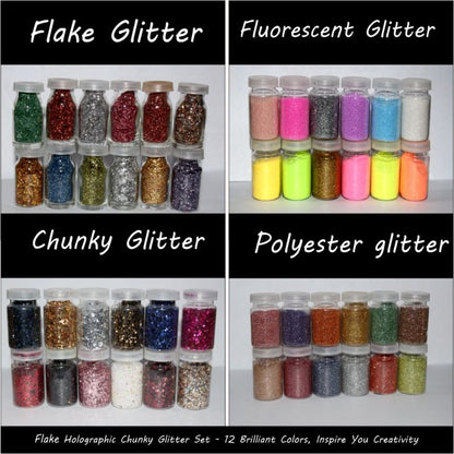 Glitter Set Different Type for Holographic Crafting Epoxy Resin  Fluorescent Glitter