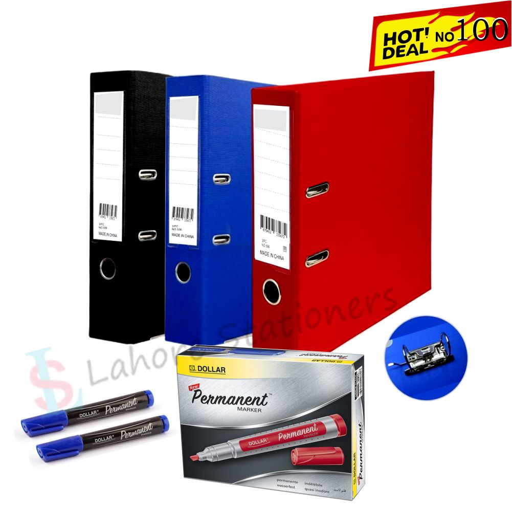 Deal 100: Box File set 3Pcs Dollar Permanent Marker Blue Bullet Tip 1Box