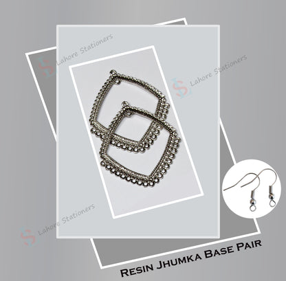 Jhumka Earrings Base Square Design Silver Pair