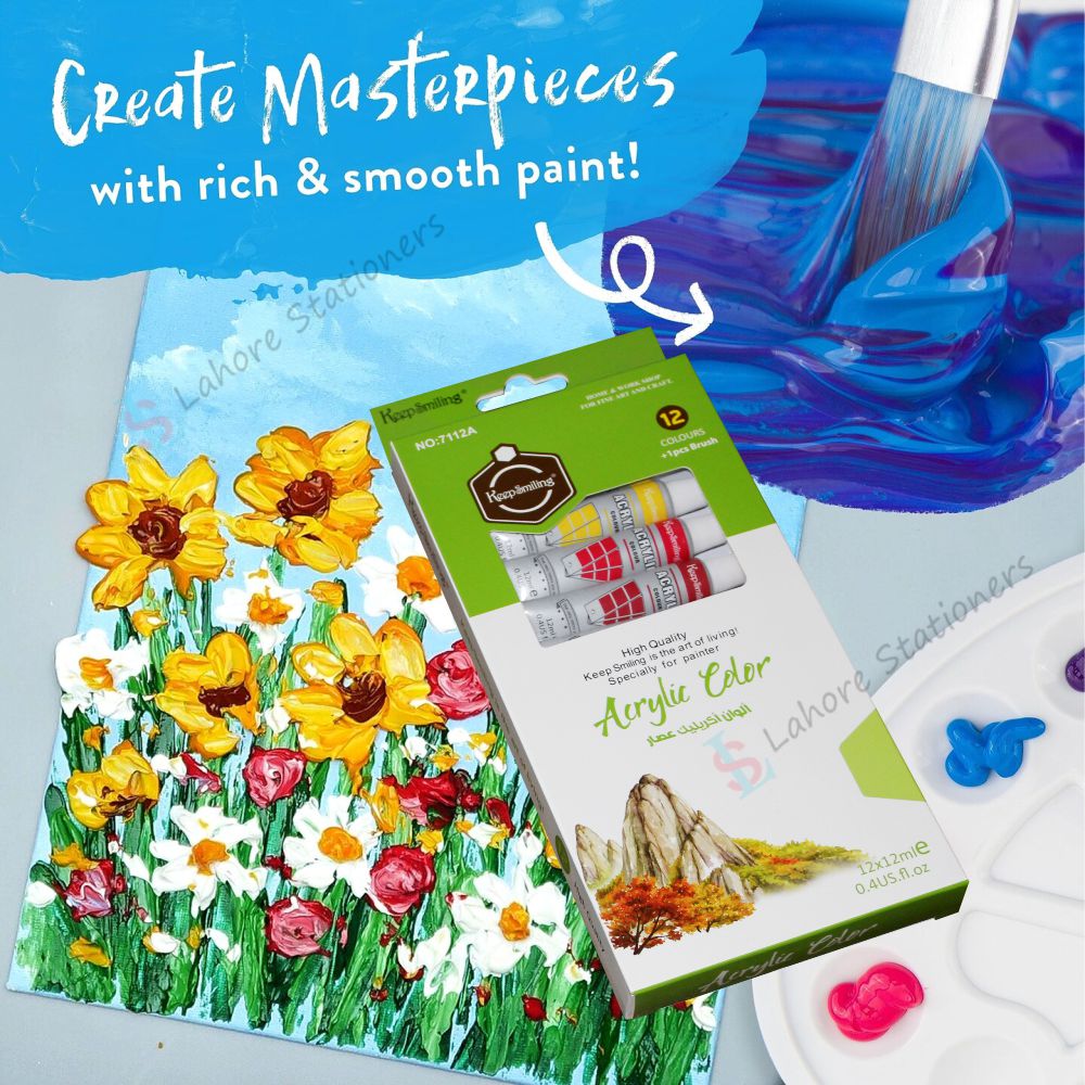 Keep Smiling Acrylic Colour Paints Pack of 12