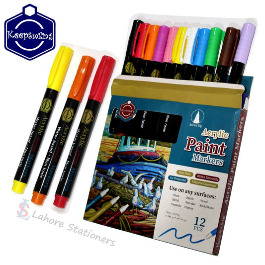 Keep Smiling Acrylic Paint Markers Set 12 Pieces Color Markers