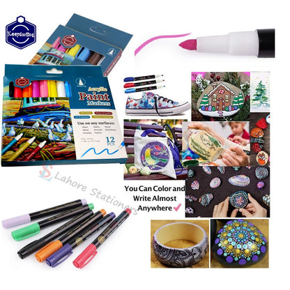 Keep Smiling Acrylic Paint Markers Set 12 Pieces Color Markers