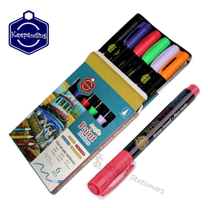 Keep Smiling Acrylic Paint Markers Set 6 Pieces Color Markers