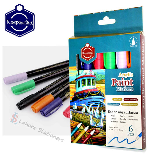 Keep Smiling Acrylic Paint Markers Set 6 Pieces Color Markers