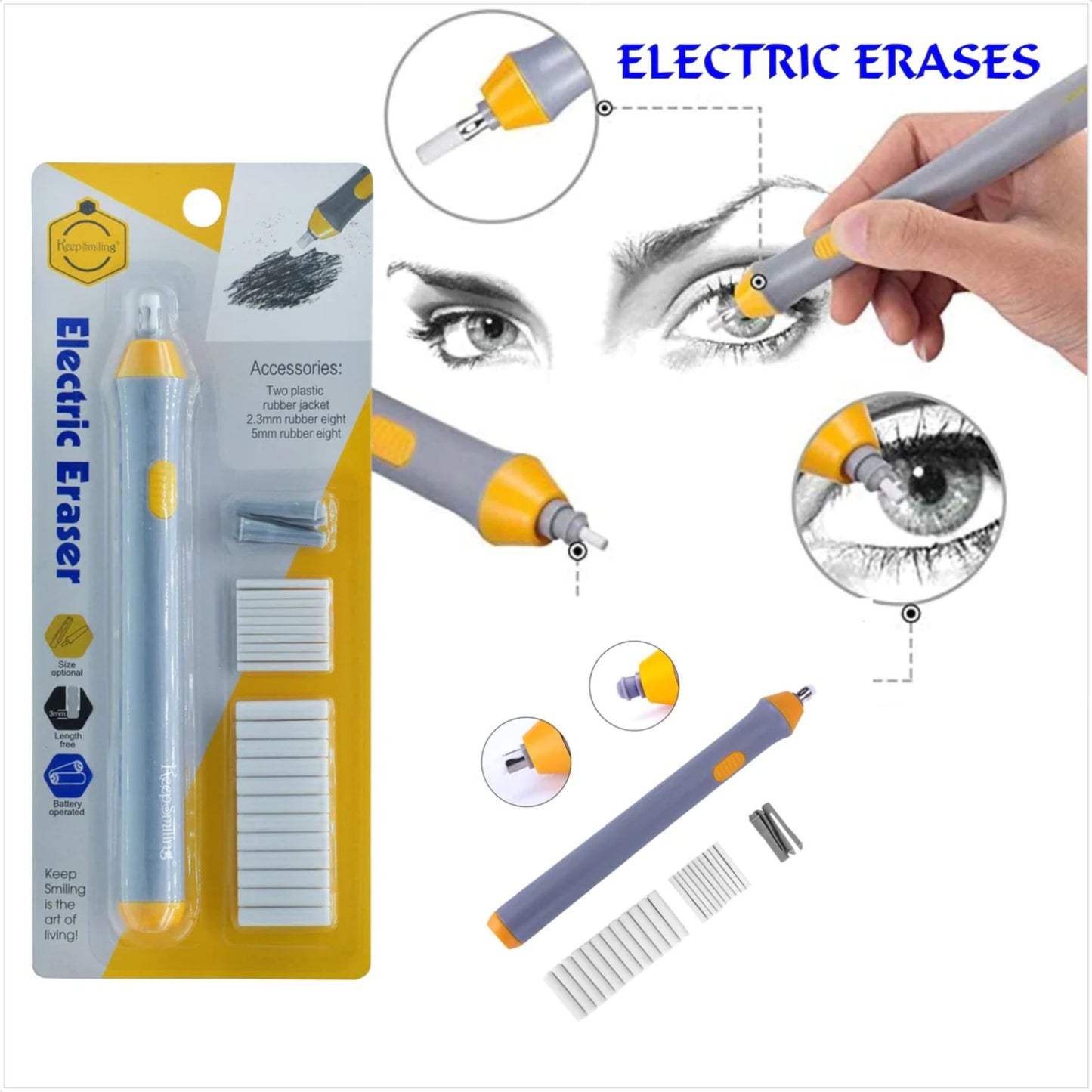Keep Smiling Electric Eraser with 22 Refills Precise & Easy Erasing Tool